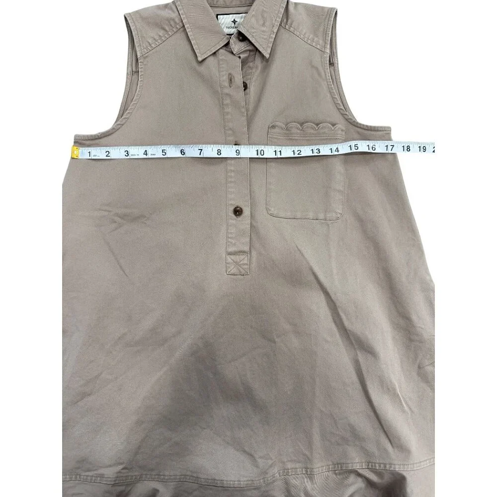 Tuckernuck Sleeveless Button-Up Callahan Dress Ruffle Hem Khaki Womens XS NEW - Picture 7 of 10